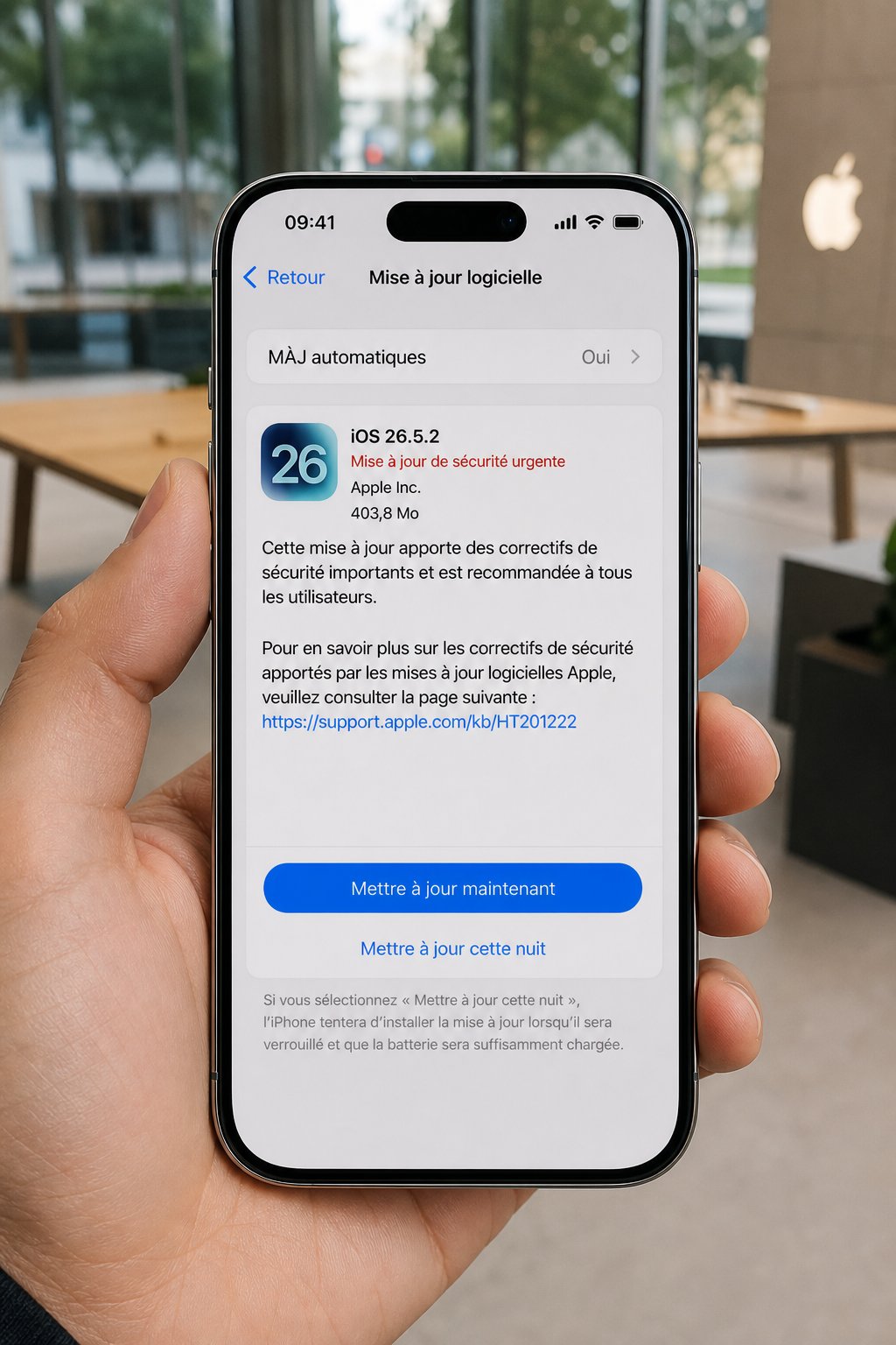 iOS 26.5.2 : Apple dégaine un patch d’urgence face aux IA pirates – la Silicon Valley change de rythme